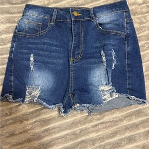 Blue Distressed Denim Shorts